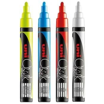 Uni Marcador Giz Chalk PWE-5M Blister 4 Cores