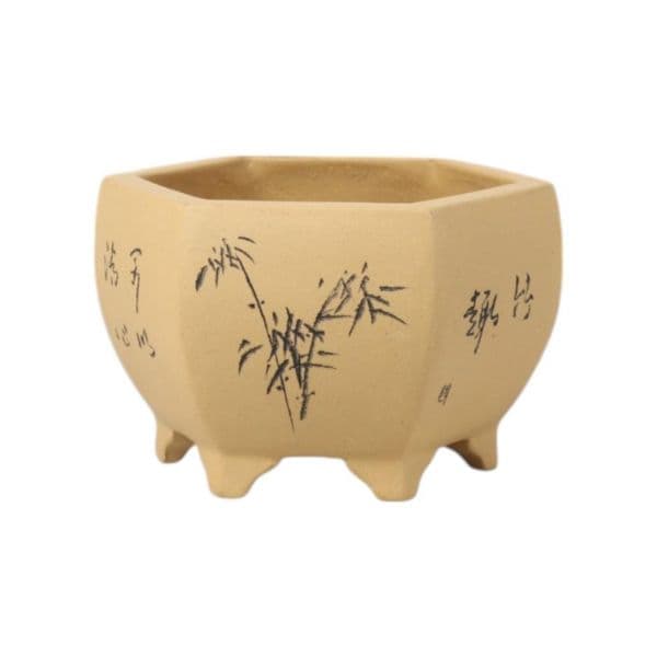 Luso Bonsai Vaso de Bonsai Hexagono 14*13*9 cm c/ Desenhos - Yixing - 06681