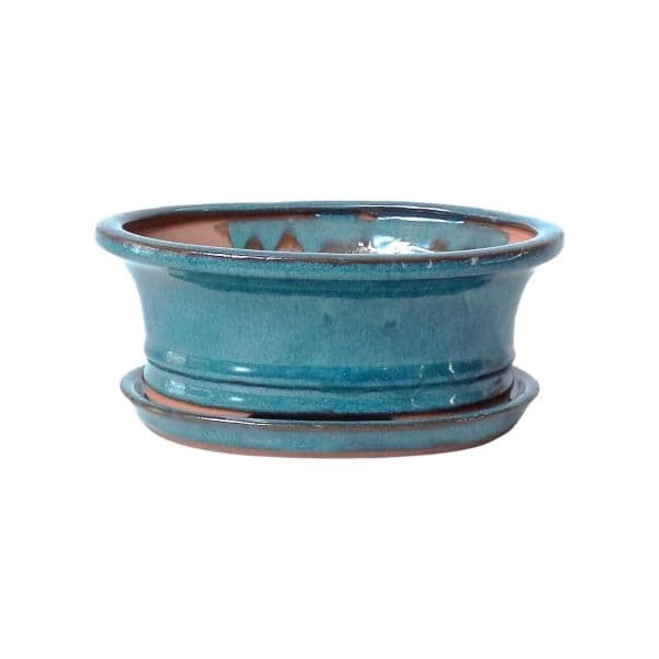 Luso Bonsai Vaso de Bonsai Oval + Prato 15,5*12*4,5 cm Verde - Yixing - 83624