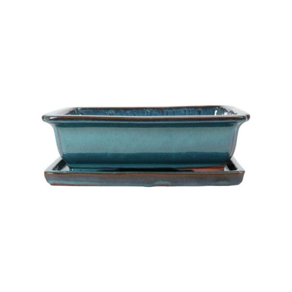 Luso Bonsai Vaso de Bonsai Rectangular + Prato 35*27*10 cm Verde - Yixing - 85054