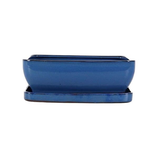 Luso Bonsai Vaso de Bonsai Rectangulatr + Prato 24,5*19*8 cm Azul - Yixing - 85392