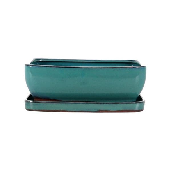 Luso Bonsai Vaso de Bonsai Rectangular + Prato 24,5*19*8 cm Verde - Yixing - 85394