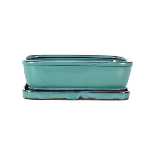 Luso Bonsai Vaso de Bonsai Rectangular + Prato 20*15*5,5 cm Verde - Yixing - 85474