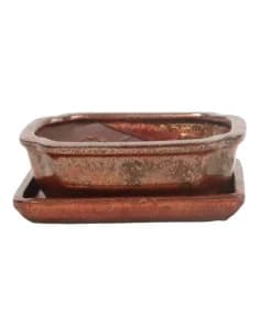 Pot de Bonsai Rectangular + Saucer 26.5*21.5*8 cm Brown Oxide - Yixing