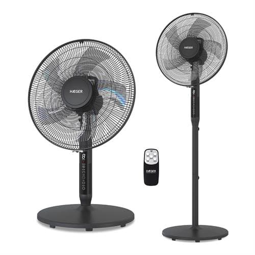 Ventoinha de Pé HAEGER Premium Black | 3 Velocidades, 2 em 1, 45cm