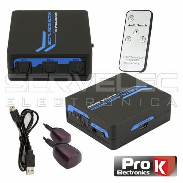 ProK Electronics Distribuidor Comutador Toslink 3 Entradas 1 Saída