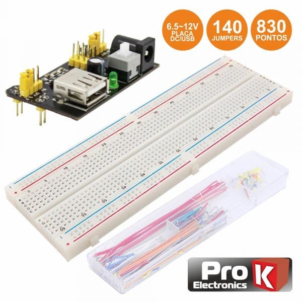 Prok Electronics Placa de Ensaio Multifunções com 830 Pontos 140 Jumpers/dc - PKBB830J140DC