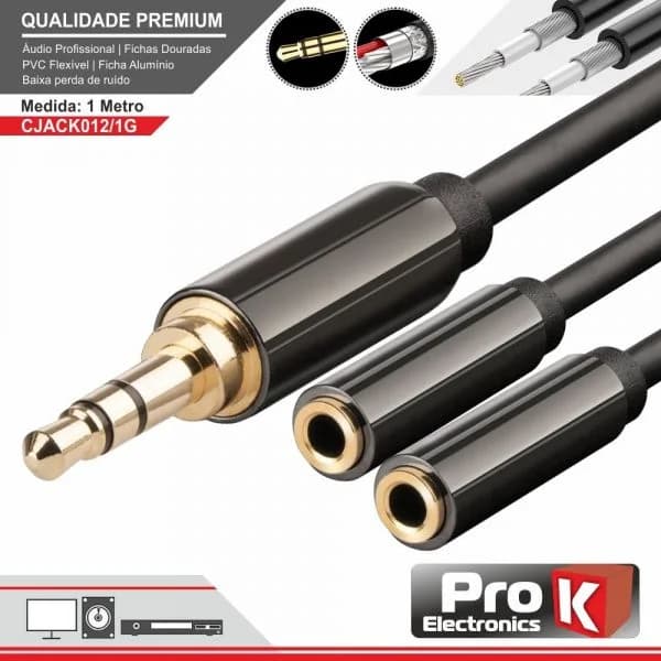 ProK Electronics Cabo Jack 3.5mm Macho / 2 Jack 3.5mm Fêmea 1m St