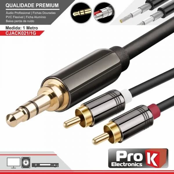 ProK Electronics Cabo Jack 3.5mm Macho St / 2-Rca Macho 1m
