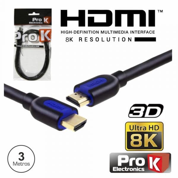 ProK Electronics Cabo Hdmi Dourado Macho / Macho 2.1 8K Preto 3M