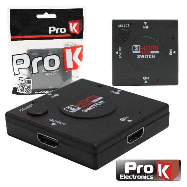 Prok Distribuidor Hdmi Amplificado 3 Entradas 1 Saída - PK-HDMI3E1S01