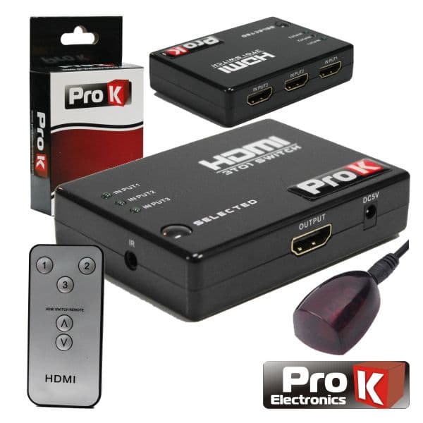 Prok Distribuidor Hdmi Amplificado 3 Entradas 1 Saída Ir - PK-HDMI3E1SIR