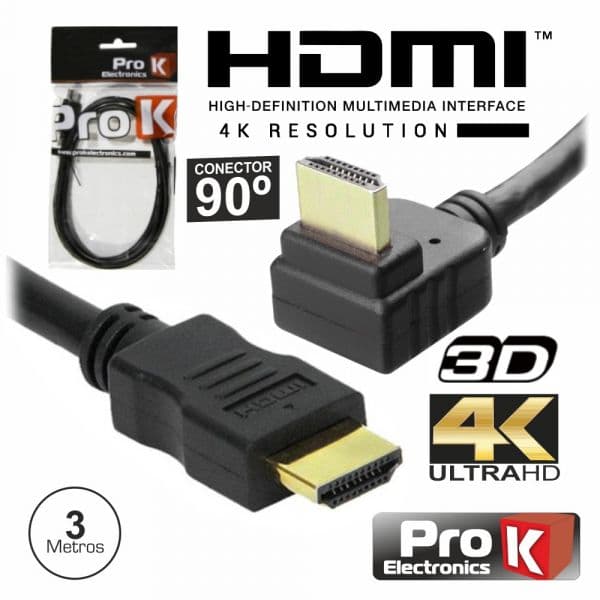 ProK Electronics Cabo Hdmi Dourado Macho / Macho 2.0 4k Preto 3m 90º