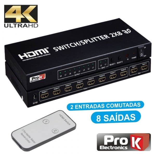 ProK Electronics Distribuidor Hdmi Amplificado 2 Entrada e 8 Saídas 4k