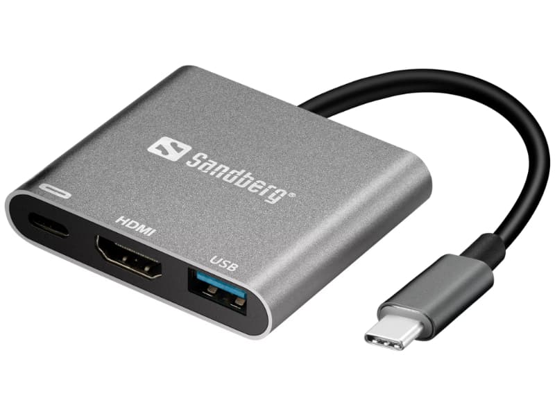 Adaptador USB Sandberg USB-C Mini Dock HDMI+USB Cinzento - MEGAONLINE