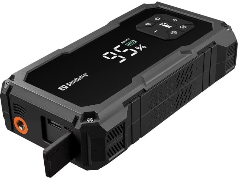 Powerbank Sandberg Jumpstarter e TirePump 10000 Carregador de Bateria 12V, Compressor de Ar Portátil e Lanterna LED