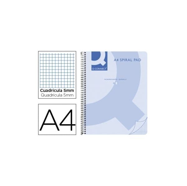 Q-connect Caderno A4 Quadriculado Espiral Capa PP Azul KF10031