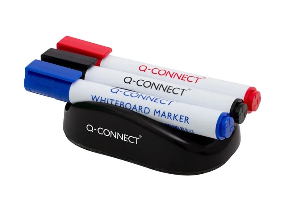 Q-Connect Apagador Magnético para Quadro Branco com 3 Marcadores (Preto, Vermelho e Azul) KF18634