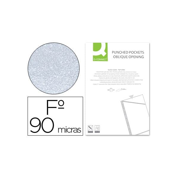 Q-Connect 100 un. Bolsas PVC Corte Oblíquo 4 Furos 90mc - KF06041