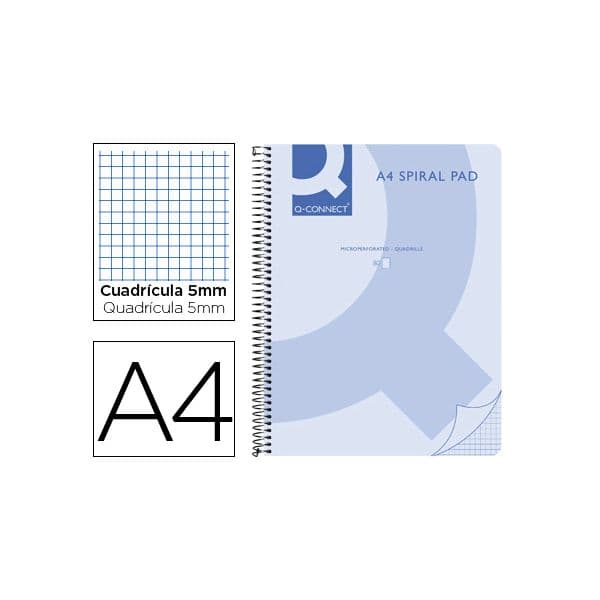 Q-connect Caderno Espiral Din-A4 80Fls 70 Gr. Quadriculado 5 mm. Ppleno. Azul - OFF043458CE