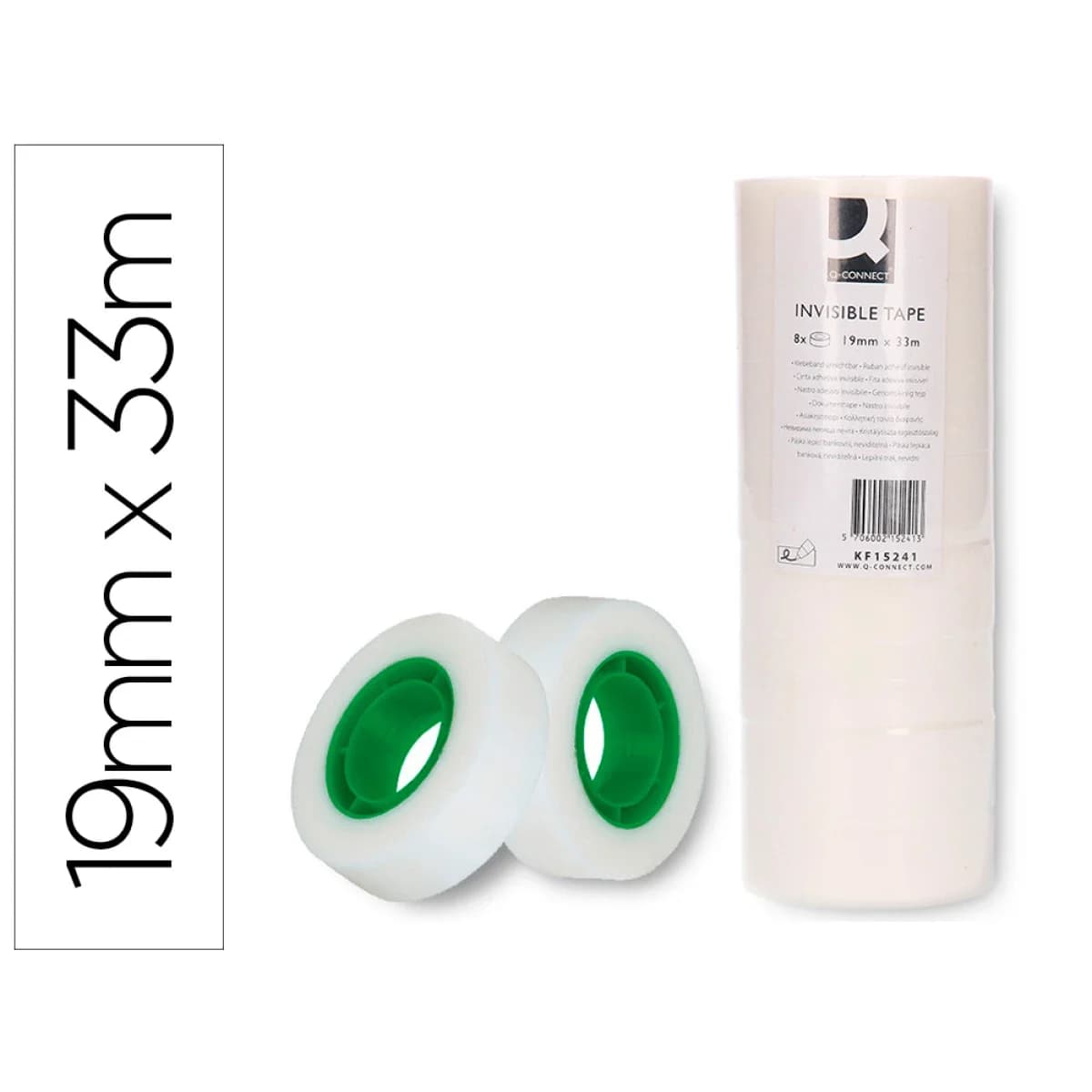 Fita adesiva q-connect 33 mt x 19 mm invisivel caixa de 8 unidades
