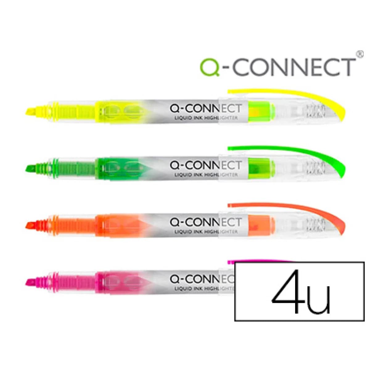 Q-Connect Marcador Fluorescente Ponta Biselada Tinta Líquida Cores Sortidas Bolsa 4 Unidades