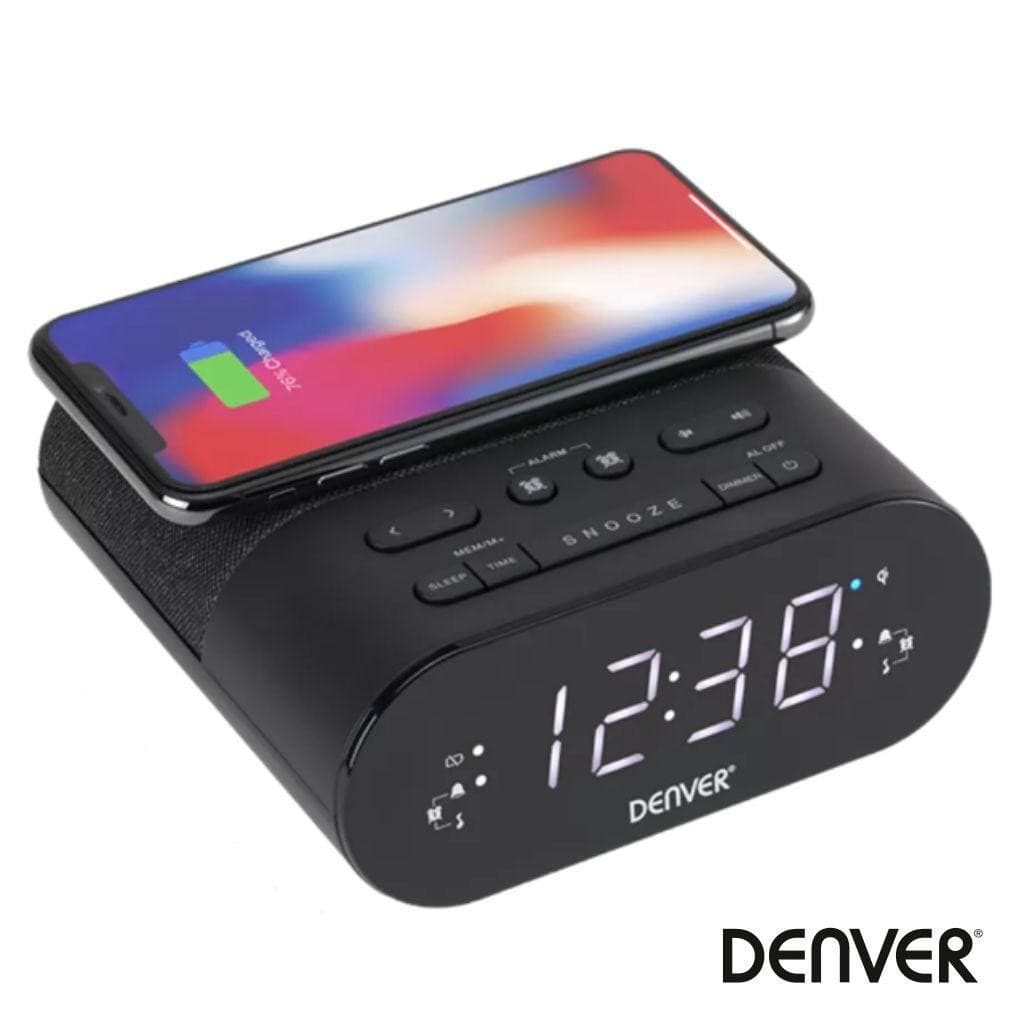 Denver Electronics Rádio Despertador CRQ-107 com Carregamento Sem Fios QI e USB