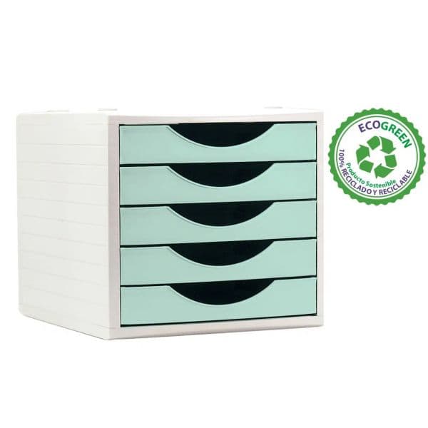 Q-Connect Bloco Classificador 5 Gavetas Plástico Verde Pastel