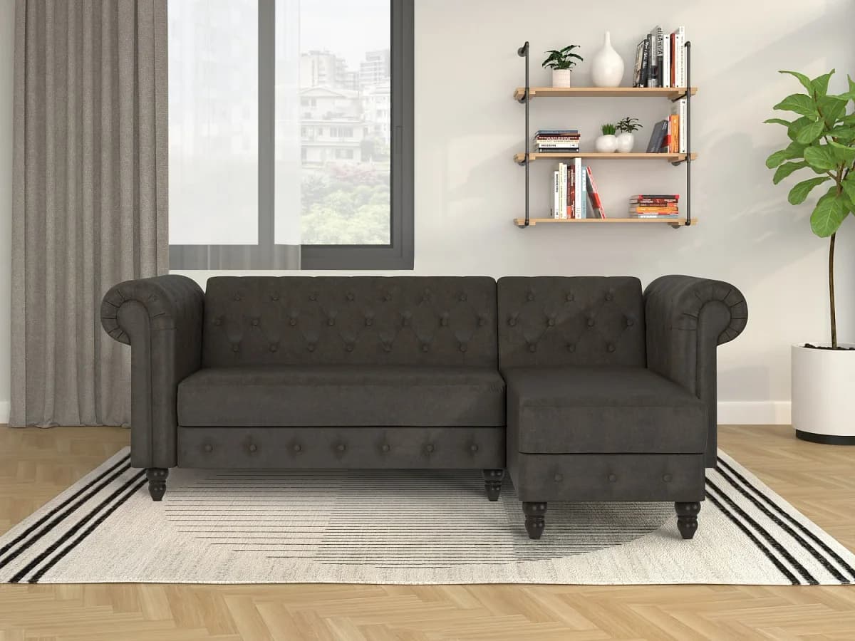 Felix | Sofá-cama Chaise Longue em microfibra antracite