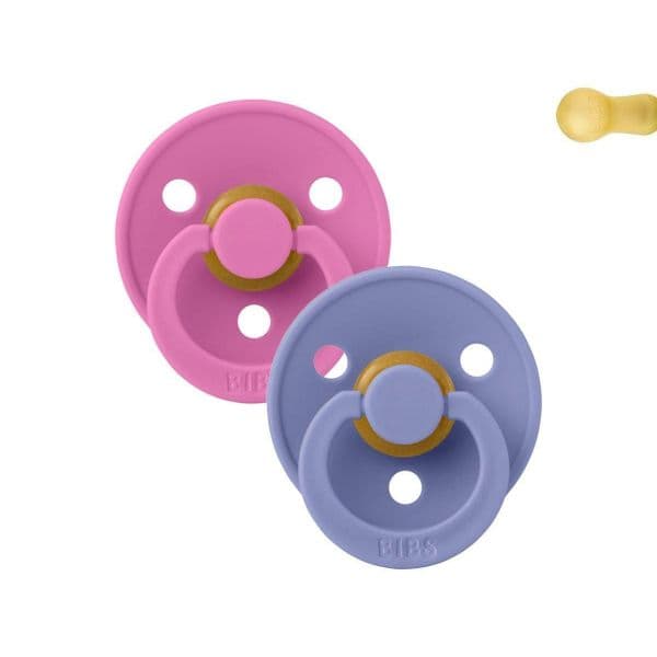 Bibs Colour 2 Chupetas Latex 6-18M Round Bubblegum/Peri