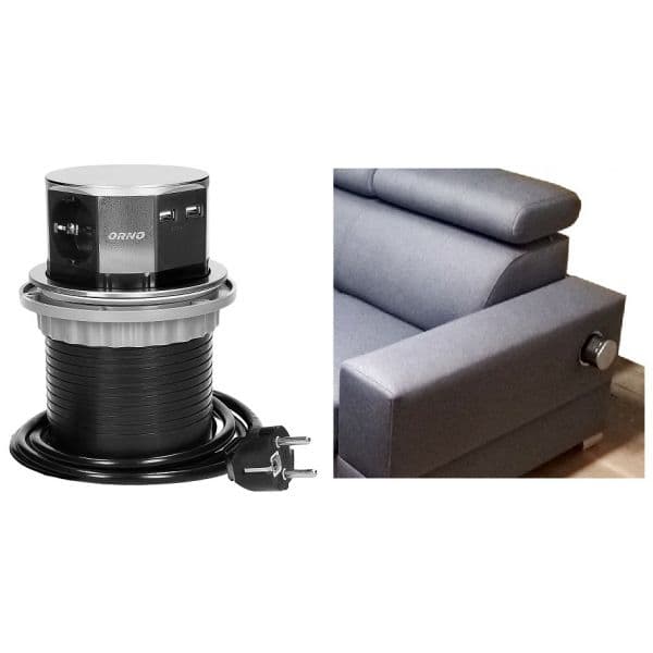 Orno Extensão Tripla + 2x usb Oculta "pop-up" Inox para Secretárias, Balcões, Móveis ... (1,5 Mts) - OR-AE-1381