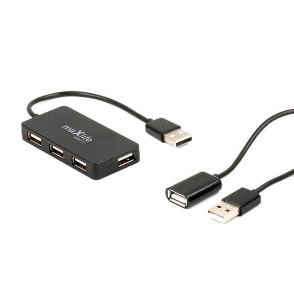 Maxlife MXHOH-01 Hub USB 2.0 4 Portas com Cabo de Extensão 1.5m Preto