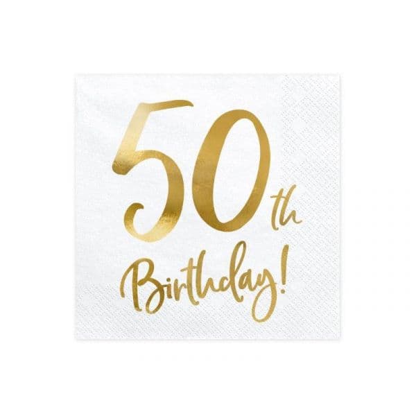 Partydeco 20 Guardanapos 50 Anos Branco e Dourado - 3364062