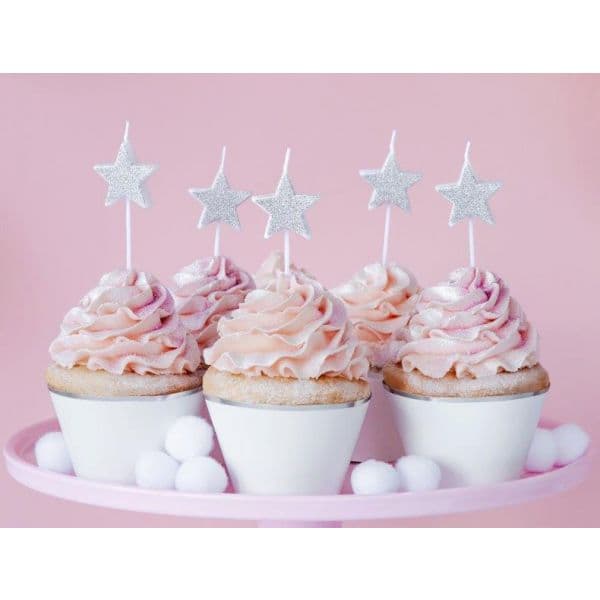 Partydeco Pack Velas Estrelas Glitter Prateado - 530000034