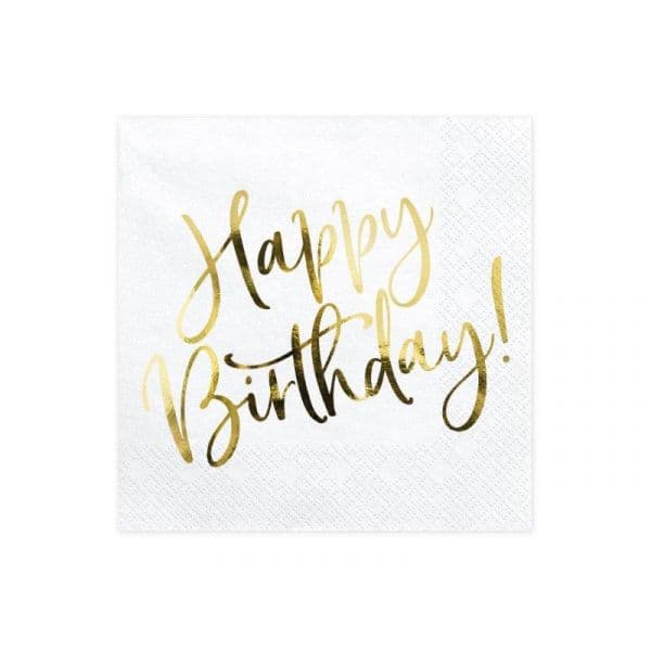 Partydeco 20 Guardanapos "Happy Birthday" em Dourado - 3410008