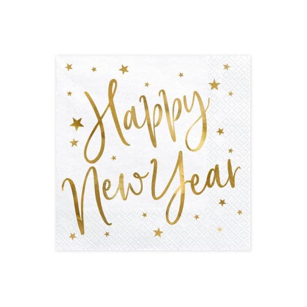 Partydeco 20 Guardanapos "Happy New Year" em Dourado - 3363990