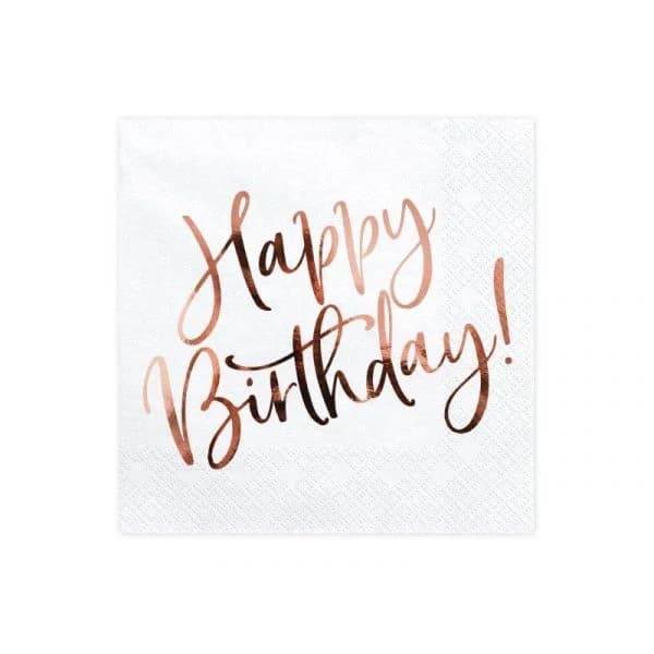 Partydeco 20 Guardanapos "Happy Birthday" em Rose Gold - 3410010
