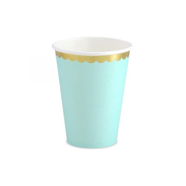 Partydeco 6 Copos de Cartão Verde Menta e Dourado - 3560025