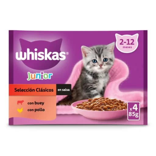 Ração Húmida WHISKAS Gato Júnior Carne 4x85g