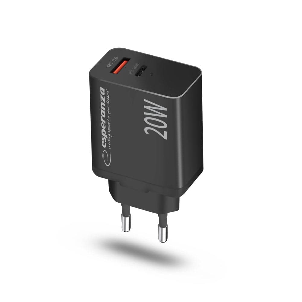 Esperanza Quick Fast Charger 20W USB-C PD 20W / USB-A QC 3.0 18W Preto