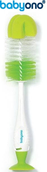 Baby Ono - Escova para biberões e tetinas com ventosa e mini escova retrátil verde