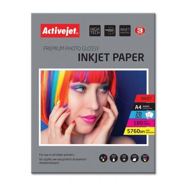 Activejet Papel Fotográfico AP4-180G20 A4 Lustro 20 Fls