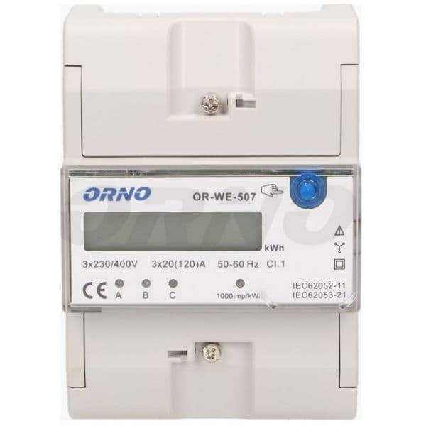Orno Medidor Digital de Custos de Energia P/ Calha Din (trifásico) 3x20(120)A - OR-WE-507