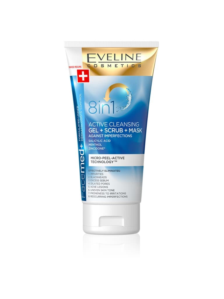 Eveline Facemed+ 8In1 Active Cleansing Gel+Scrub+Mask 150Ml