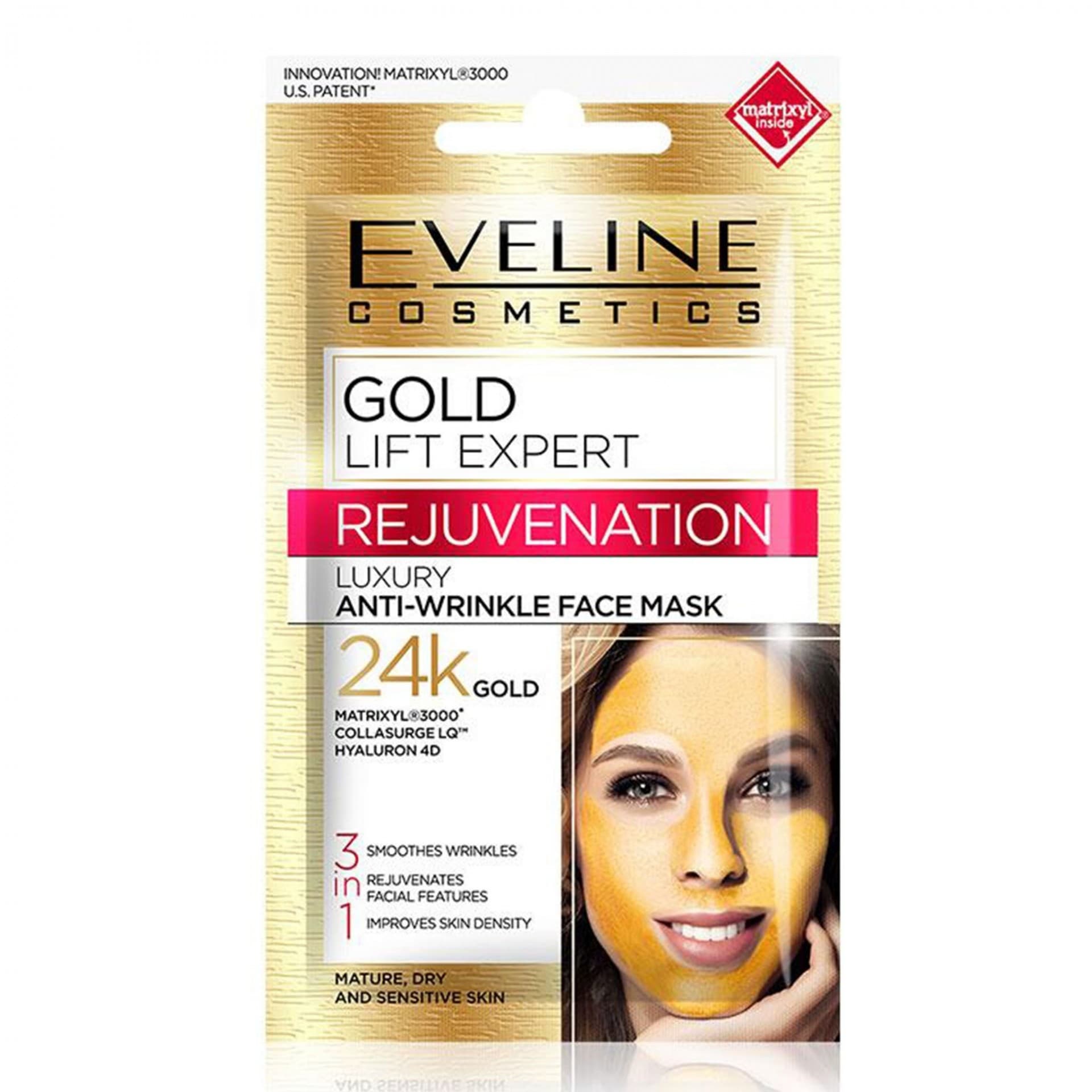Eveline Gold Lift Expert Máscara Facial Anti-Rugas 24k Gold 3 em 1 Máscara 7ml