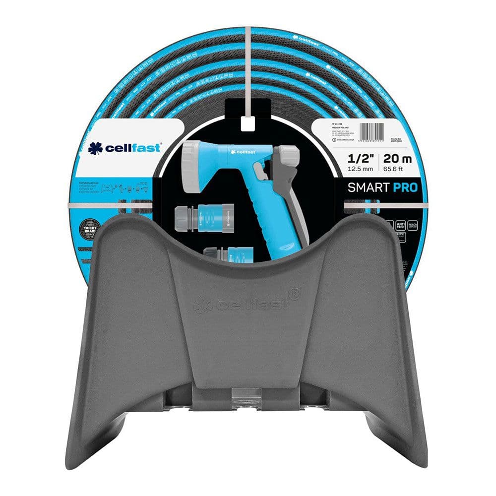 Cellfast Mangueira de Irrigação Smart Pro ATS 12,5mm ou 19mm x 20m com Suporte de Parede e Conectores