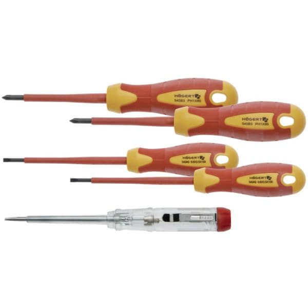 Hogert Conjunto de 4 Chaves Fenda + Busca Pólos C/ Isolamento (vde 1000V) - HT1S994