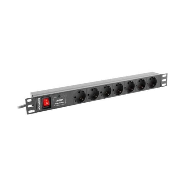 Lanberg Extensão 1U 16A RACK 19 7X SOCKET Preto 2M - PDU-07F-0200-BK