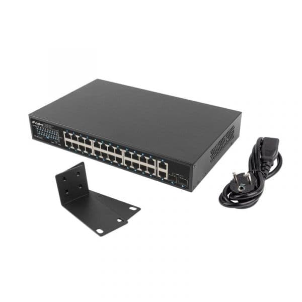 Switch Lanberg RSGE-24P-2GE-2S-250 Não Gerenciado 24 Portas Ethernet Montagem em Rack Switch Lanberg RSGE-24P-2GE-2S-250 Não Gerenciado