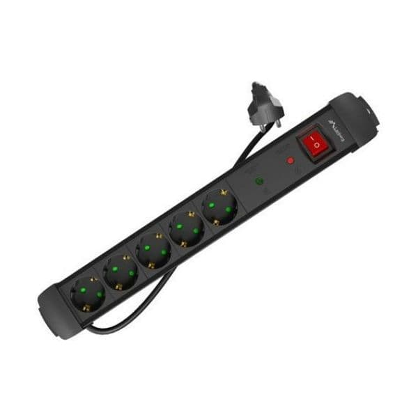 Lanberg Régua de Energia SP1-05F-0300-BK 5 Tomadas SCHUKO 2500W Preta Cabo 3 Metros com Interruptor